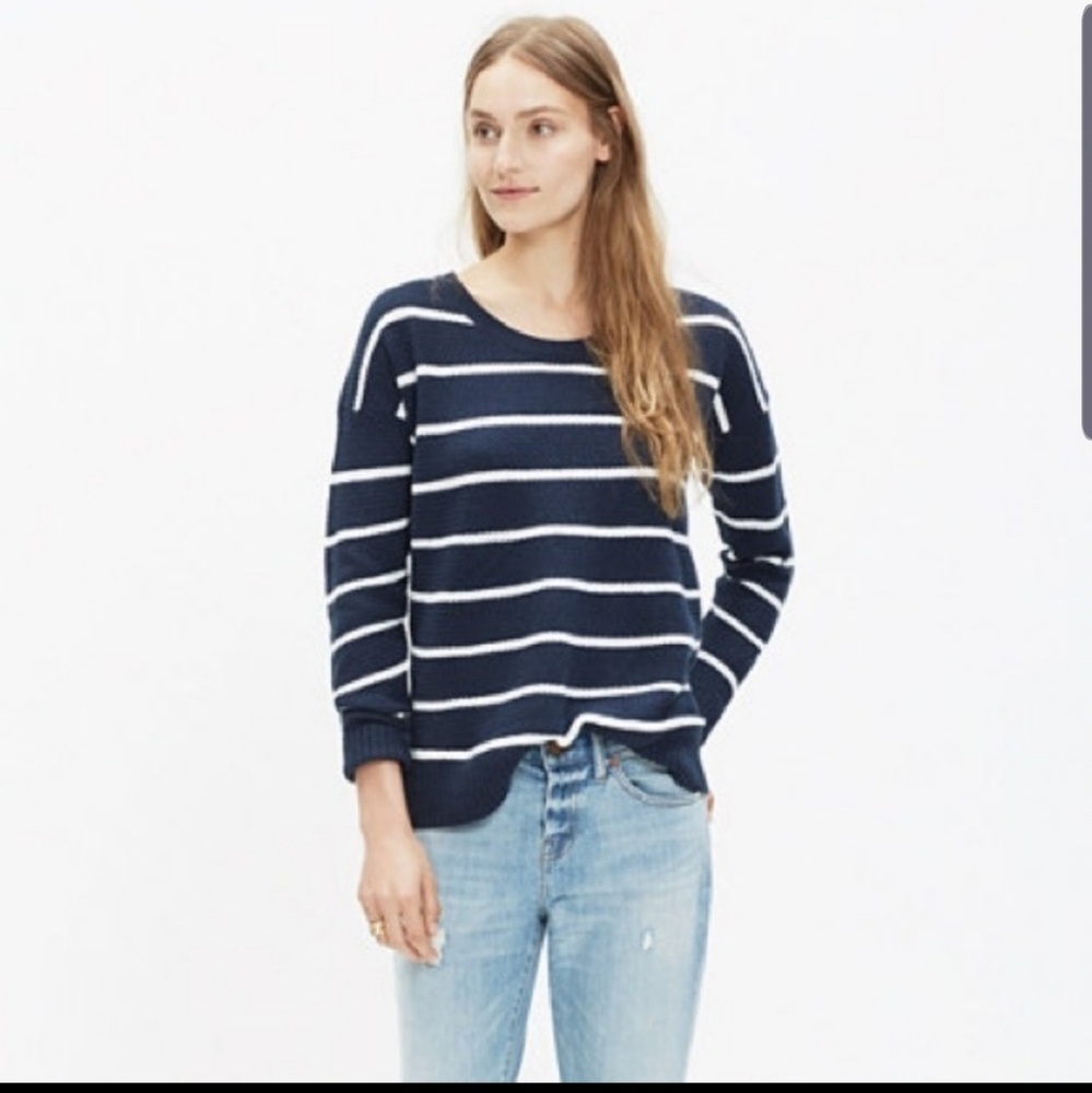 Madewell Navy Blue White Striped Pullover Sweater